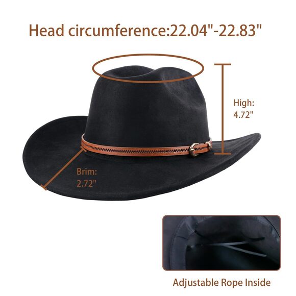 1816 Cowboy Hat For Women And Men, Unisex Western Cowboy Hats, Classic Felt main image 4